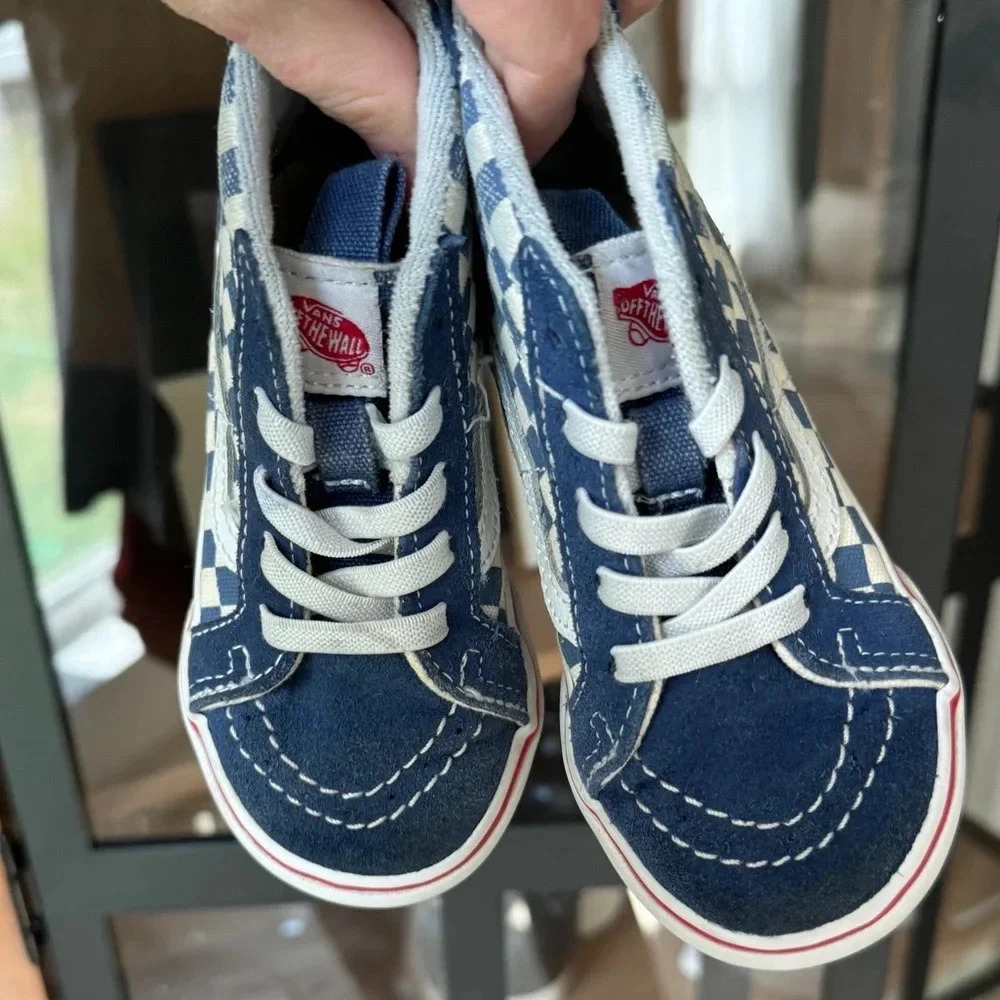 Vans toddler sneakers high top suede lace up zipper checkered board navy boys - Picture 3 of 10